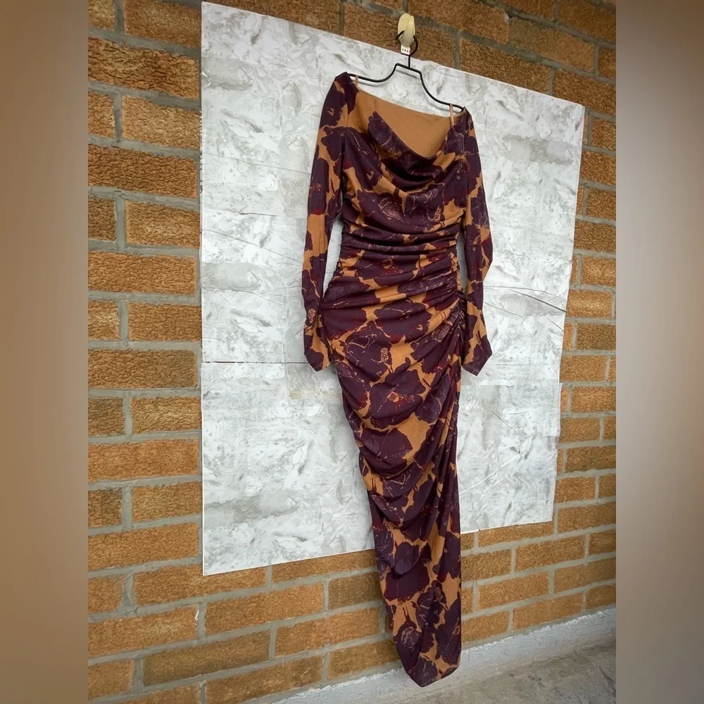 STAUD Solana Floral Maxi Dress Dried Pressed Flowers S Long Sleev Wedding Guest - Picture 8 of 16